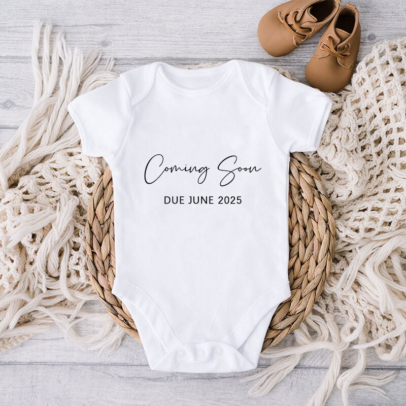 Próximamente, mono personalizado para bebé, mensaje personalizado y fecha de parto, regalo único y cálido para baby shower y nueva mamá