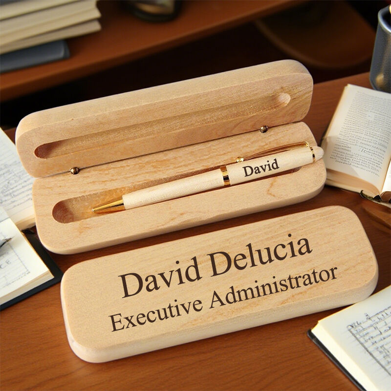 Personalized Pen Wooden Box Custom Text Design Your Own Practical Gift for Friends Family