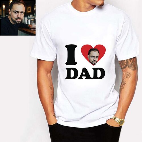 "I Love Dad" オリジナル 顔 写真 イラスト Tシャツ 100％綿
