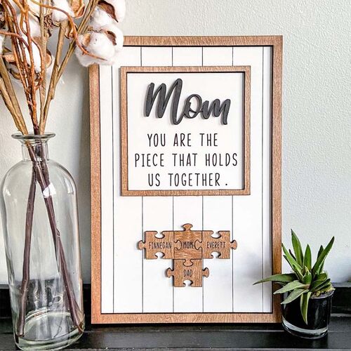 "You Are The Piece That Holds Us Together" Puzzles Pieces Name Sign Personalised Mother's Day Gift