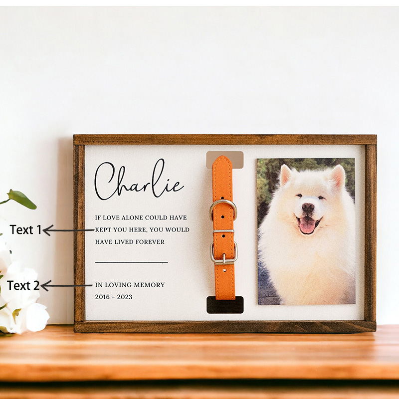 Personalized Pet Collar Photo Frame With Custom Text Memorial Gift For Pet Lovers