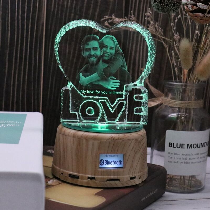 Lampe en cristal Haut-parleur Bluetooth - Amour Personnalisé Photo