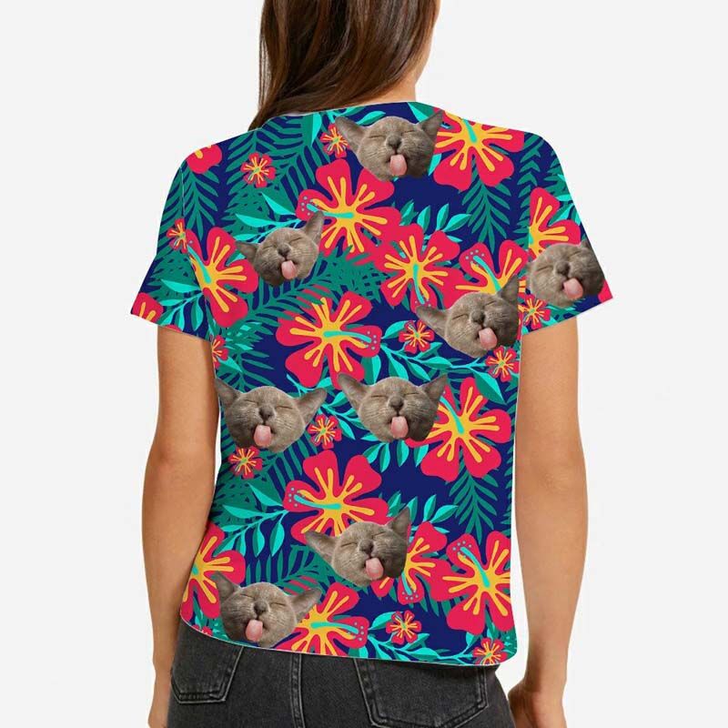T-shirt hawaïen personnalisé pour femmes, imprimé de fleurs rouges