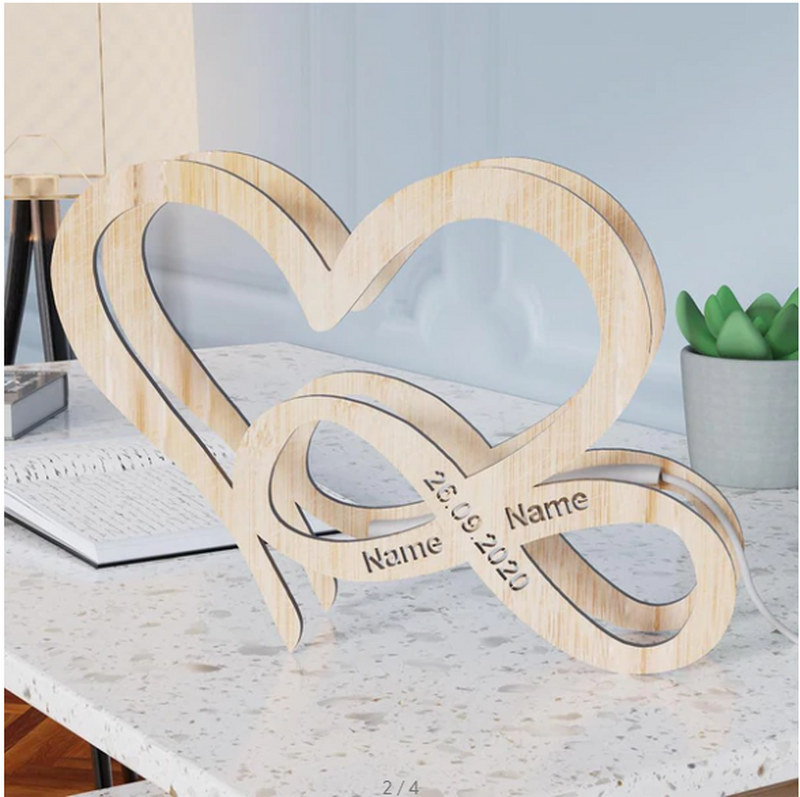 Personalized Infinity Name Sign Custom Engraved Night Light Heart-shaped Wooden Creative Gifts