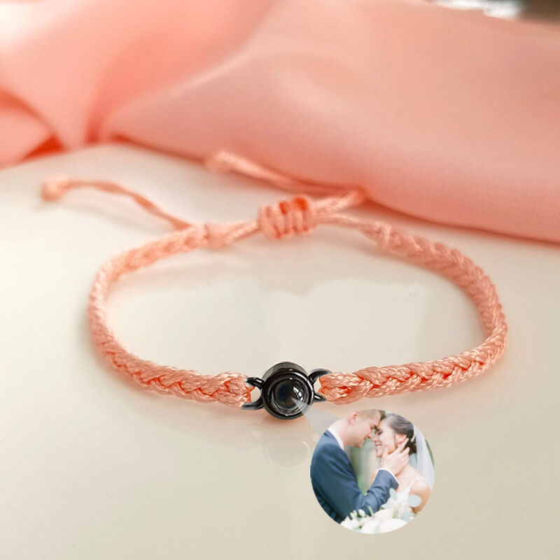Sterling Silver Personalized Pink Rope Picture Projection Bracelet Sincere Gift