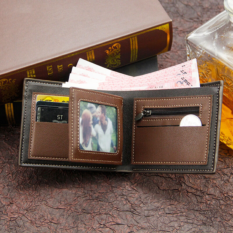 カスタマイズ 写真入れ 二つ折り 財布 PUレザー