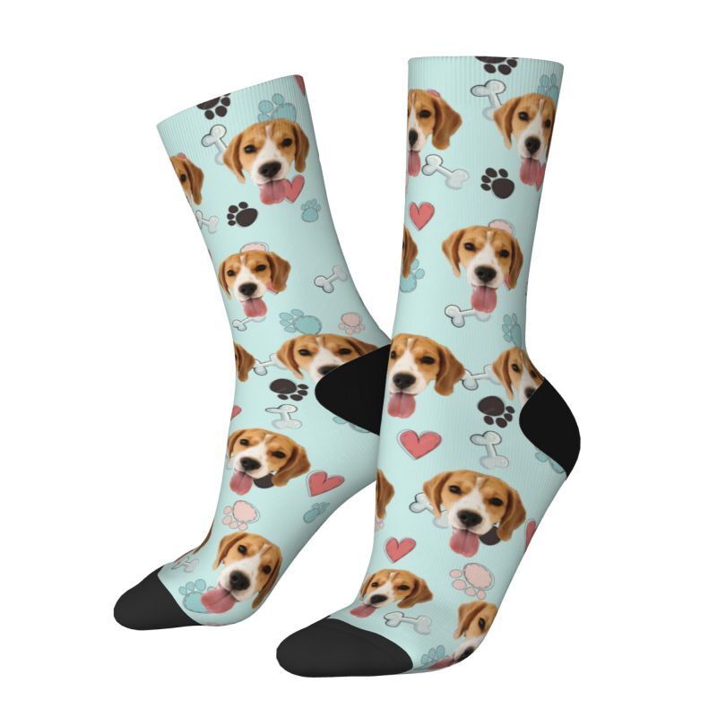 Calcetines faciales personalizados con estampado de patas y huesos para amantes de las mascotas