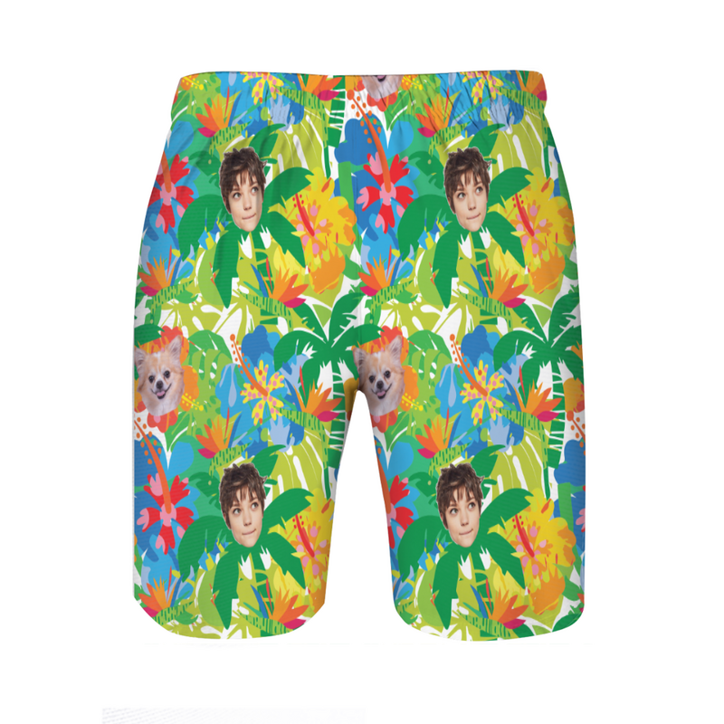 Personalized Picture Men's Beach Shorts with Coconut Tree Pattern Colorful Gift for Family