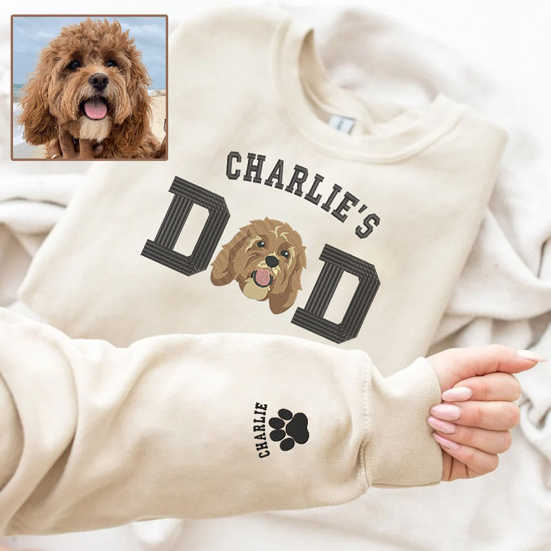 Personalisiertes Sweatshirt bestickt benutzerdefinierte Haustier Kopf Foto Haustier Mama und Papa Design Geschenk für Tierliebhaber