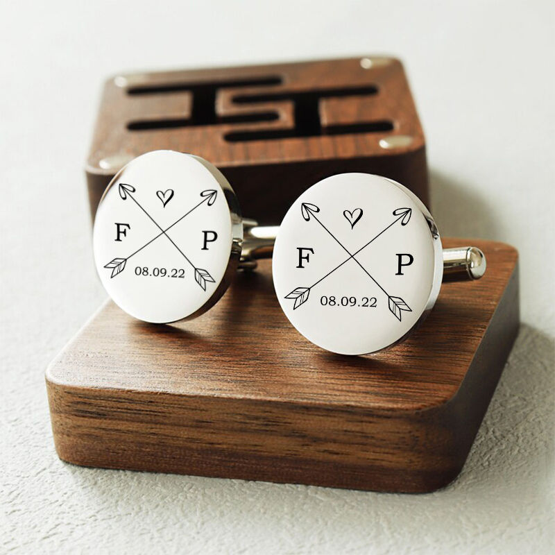 Personalized Custom Cufflink Couple Initials Love Arrow Design Attractive Anniversary Gift for Him