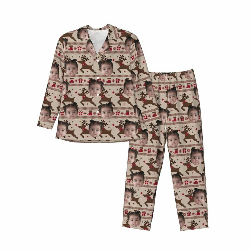 Personalized Pajamas Custom Kid Photo Reindeer Christmas Atmosphere Pattern Design Gift for Family