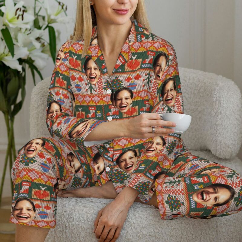 Personalisierte Pyjamas mit individuellem Foto Weihnachtsstil Elemente Festliche Atmosphäre Muster Design Geschenk für die Familie