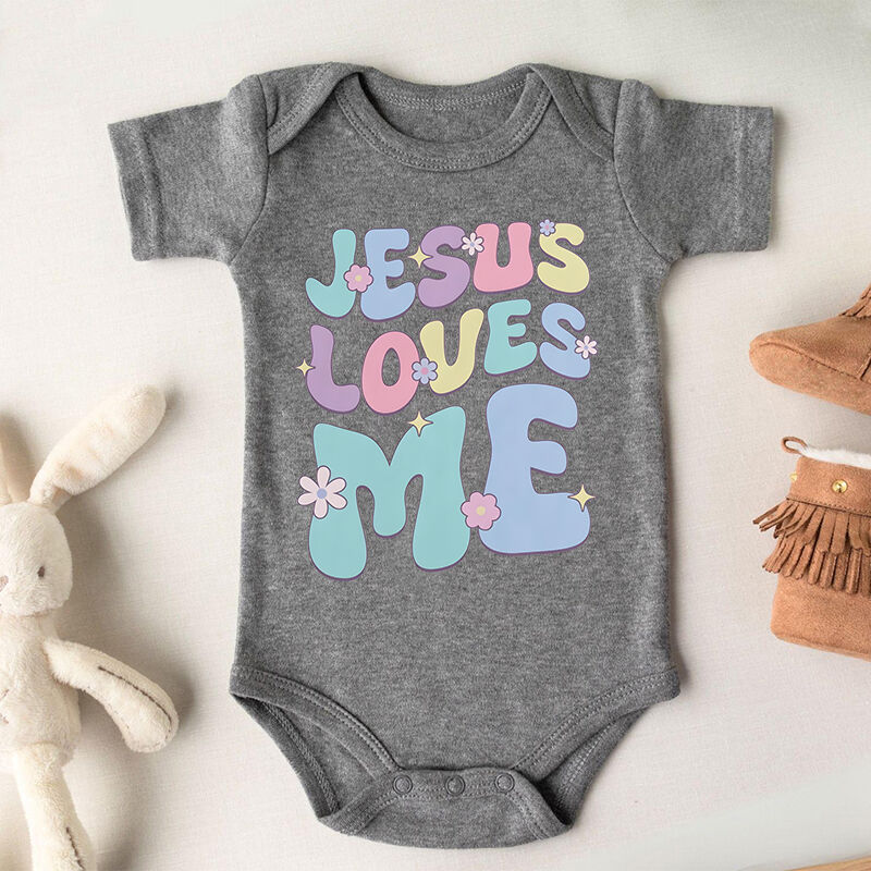 Personalized Baby Onesie Jesus Loves Me Colorful Text Design Attractive Baby Shower New Mom Gift