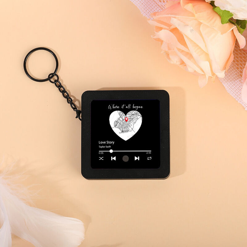Personalized Map Keychain Music Box Simple Present for Friend
