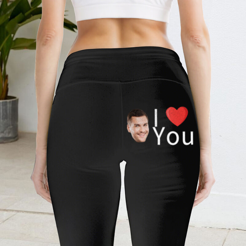 Personalized Leggings I Love You with Custom Photo Heart Design Attractive Gift for Her Lovers