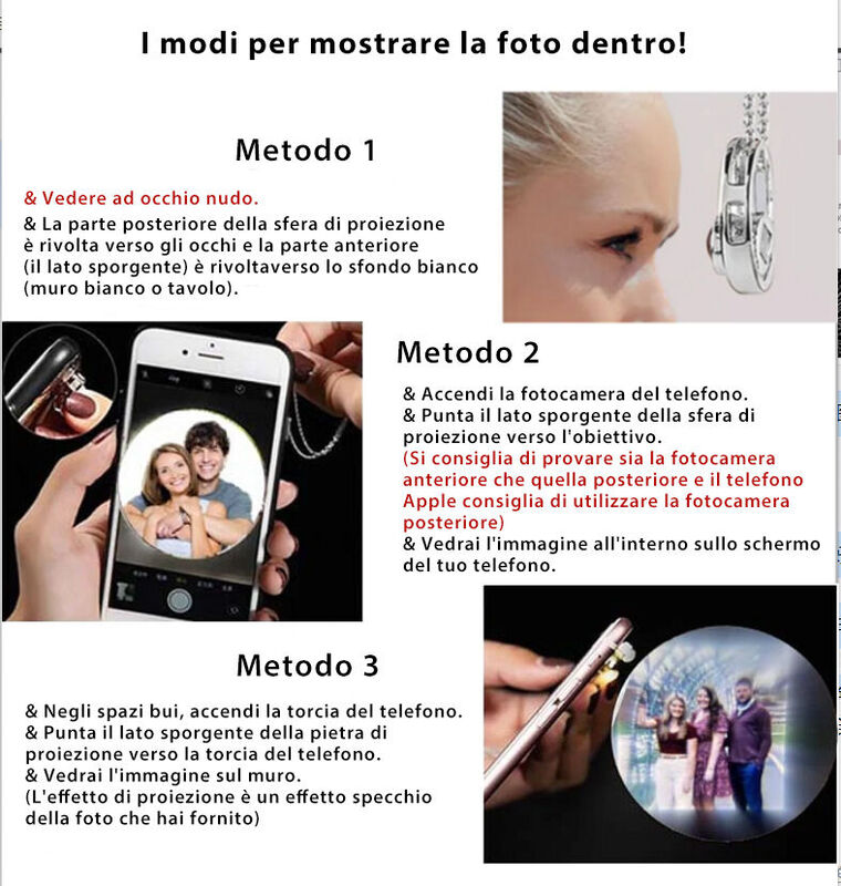 Collana personalizzata con foto proiettata e iniziali regalo semplice per lei