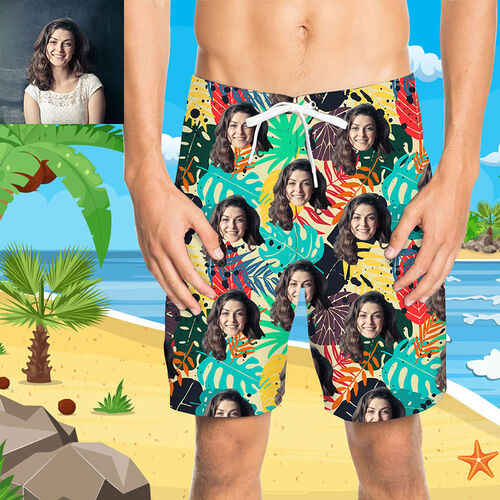 Pantaloni da Spiaggia Uomo Corti Personalizzati con Faccia e Foglie di Banana Multicolore