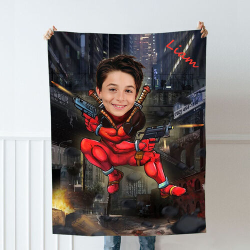 Personalized Custom Photo Blanket Cartoon Image Street Fighting Background Flannel Blanket