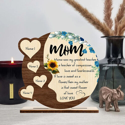 Benutzerdefinierte Familienname hölzernen Rahmen mit Sonnenblume Dekoration Muttertag Geschenk
