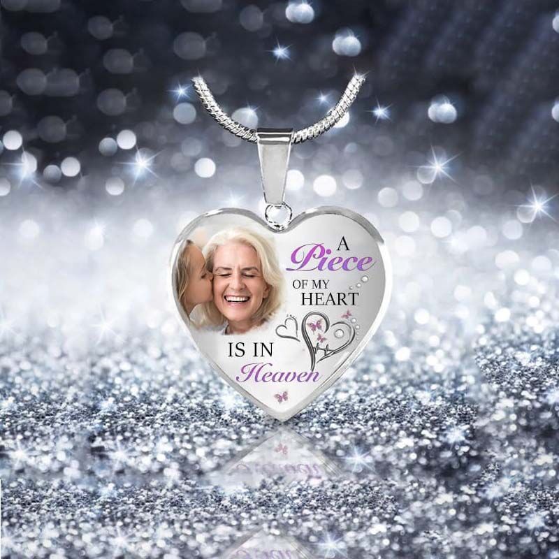 "A Piece of My Heart Is in Heaven" Custom Photo Necklace Style B