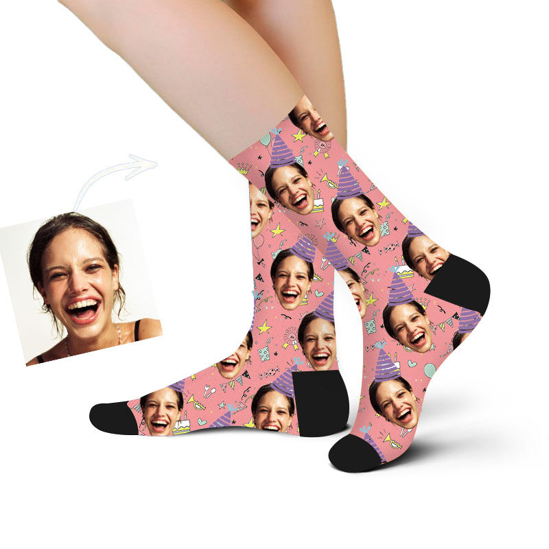 Calcetines Personalizados con Imagen de Rostro Impresos con Celebración de Cumpleaños para Novia