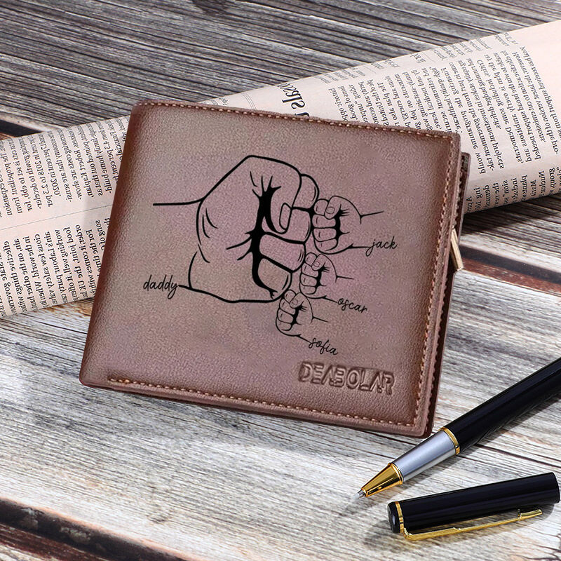 Custom Men's Wallet With 3 Names Gift For Dad