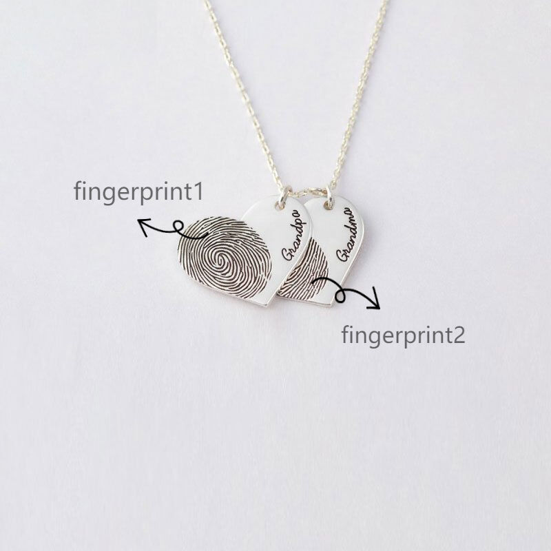 Personalized Fingerprint Jewelry Necklace of Double Hearts