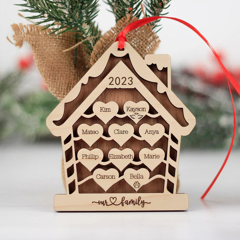 Personalized Family Name House Shape Wooden Christmas Decorations
