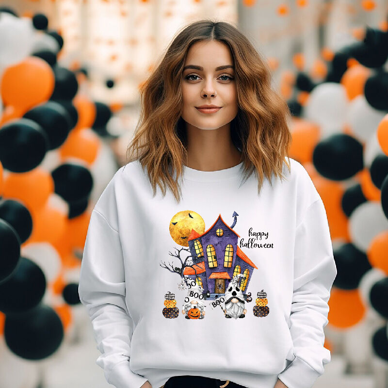 Charismatic Sweatshirt with Horror Haunted House Pattern Spooky Halloween Present