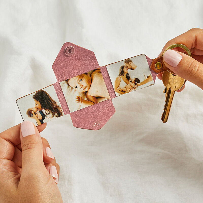 Personalisierter Leder umschlagförmiger Schlüsselanhänger mit mehreren Fotos für Freundin