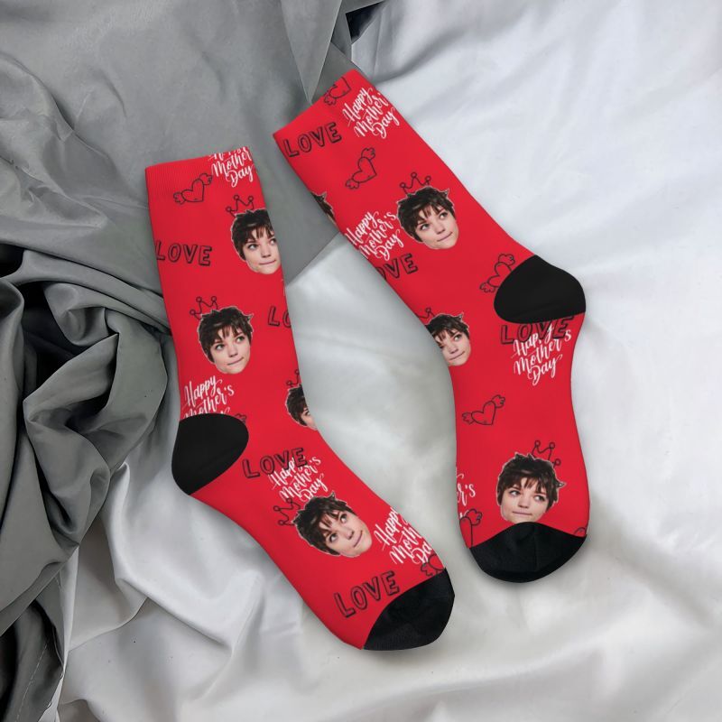 Custom Face Socks with LOVE Text for Mother’s Day