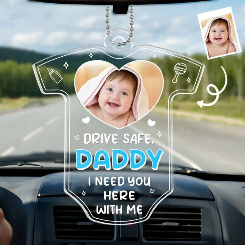 Personalisierter Auto Rückspiegel Anhänger mit individuellem Kinderfoto Vatertagsgeschenk
