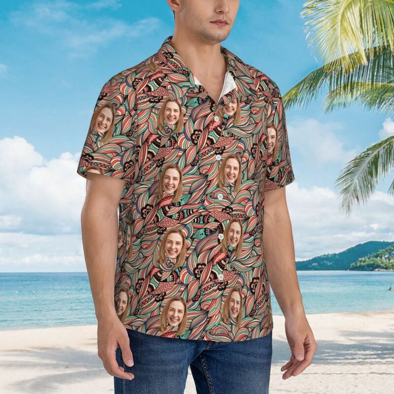 Camicia hawaiana personalizzata con stampa astratta casual a maniche corte