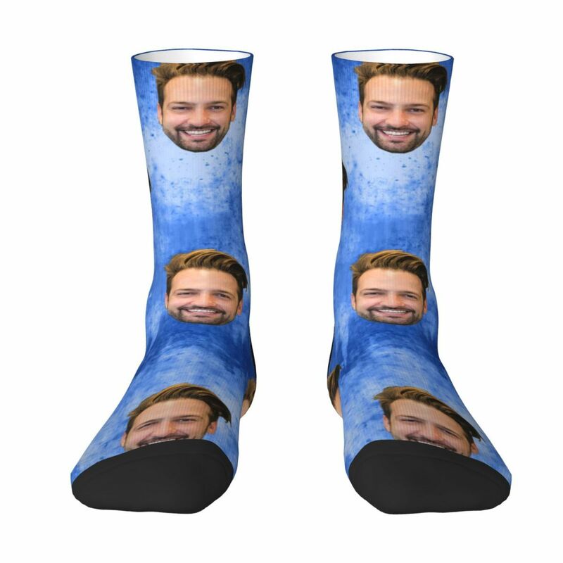 Individuelle Socken mit Gesicht in blauem Denim Tie Dye Mid-Tube Socken für Sie/Ihn