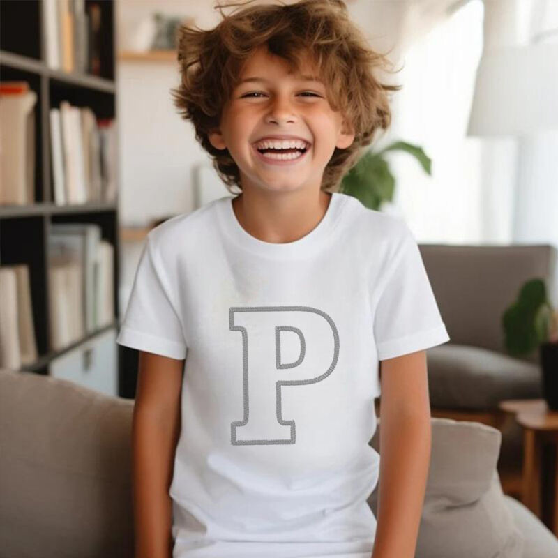 Personalized Kids Embroidered T-Shirt Custom Line Letters Warm Gift For Children