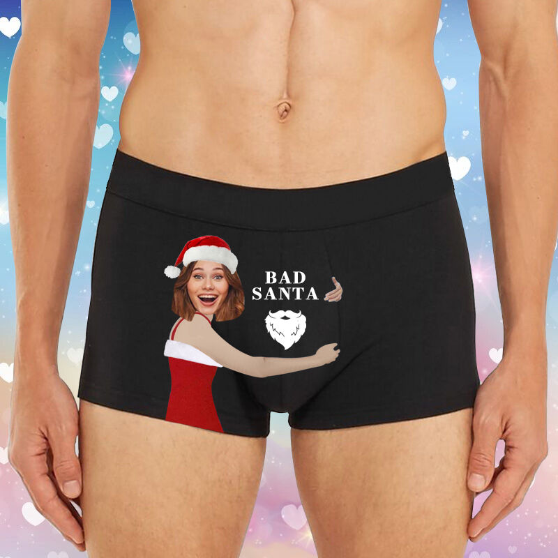 Personalisiertes Bild Herren Unterwäsche Boxershorts Interessantes Weihnachtsgeschenk "Bad Santa"