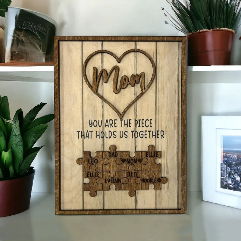 Personalized Name Puzzle Frame Mom You Are The Piece That Holds Us Together Retro Style Gift for Dear Mom