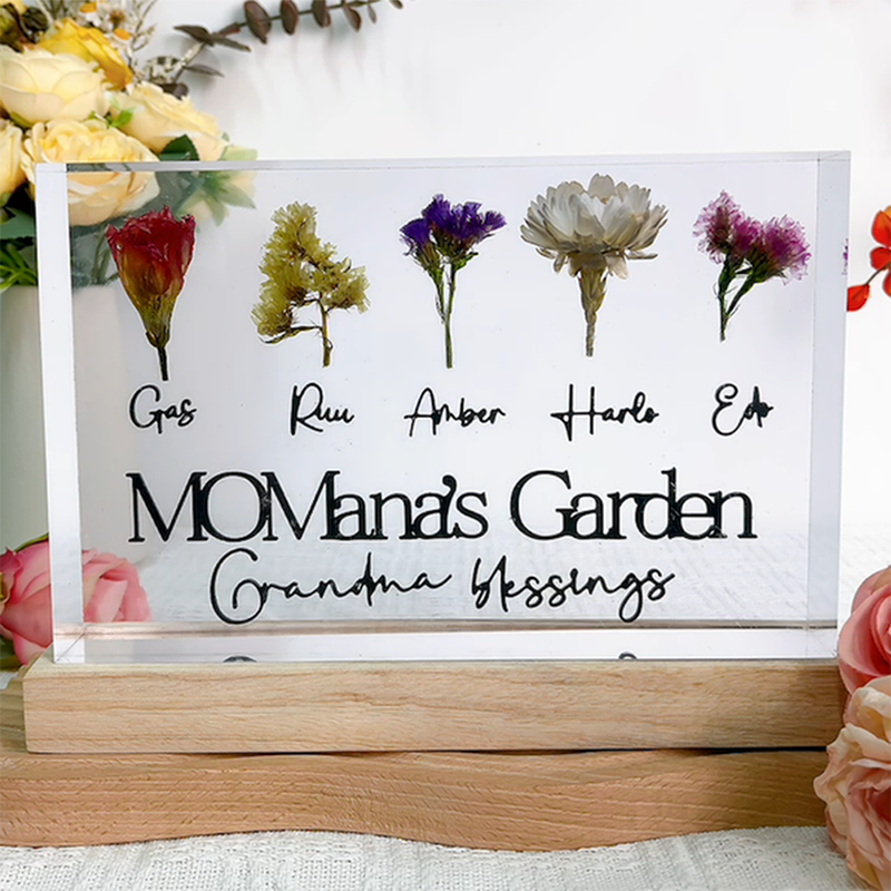 Personalized Name Resin Wood Lamp with Custom Birth Flowers Beautiful Gift for Mom