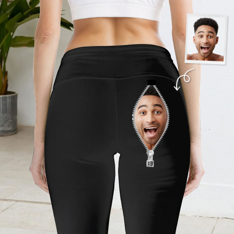Personalized Leggings Custom Photo Zipper Funny Surprise Design Creative Gift for Her Lovers