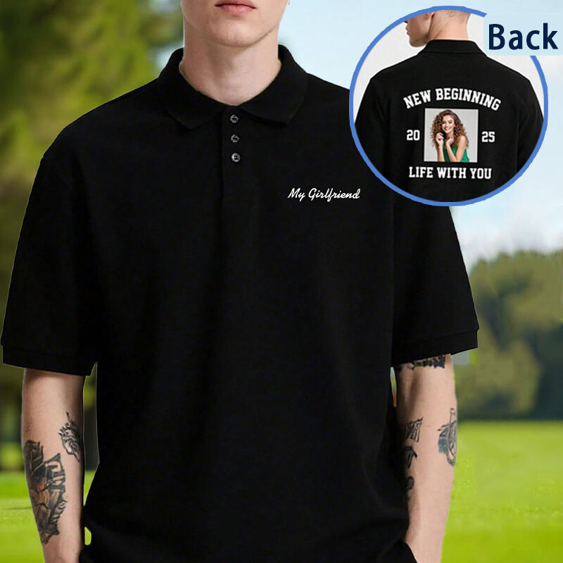 Personalized Engraving Polo Shirt with Custom Photo Romantic Gift for Couples
