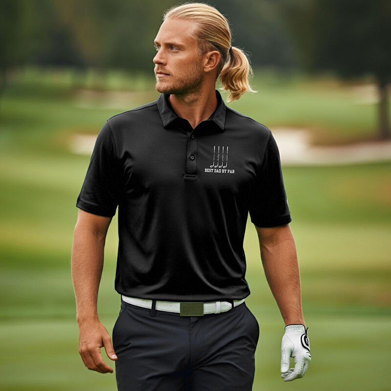 Personalized Name Embroidered Polo Shirt with Golf Clubs Pattern Funny Gift for Family
