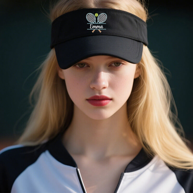Personalized Tennis Hat Visor Custom Embroidered Tennis Racket and Name Design Gift for Sports Lover