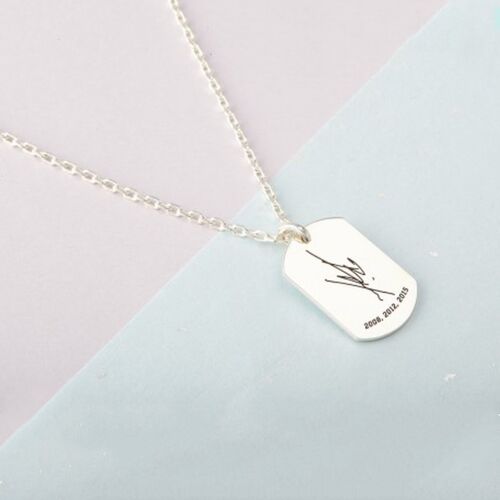 Tag Necklace For Men Engraved With Actual Handwriting