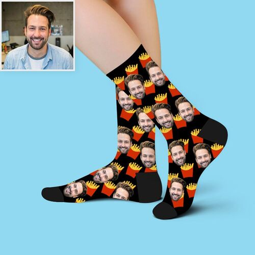 Custom Face Picture Funny Socks with Printing Fries