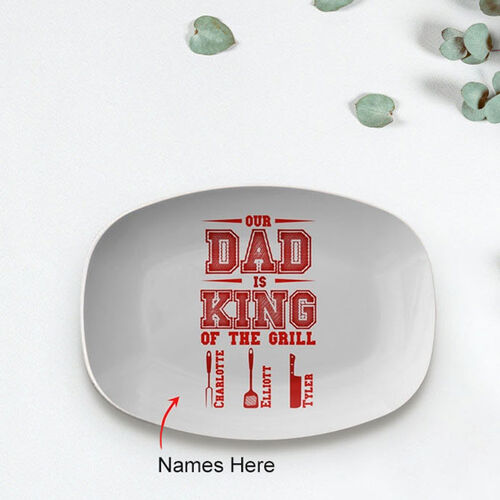 Custom Name Plate with Red Tablewares Pattern for Daddy "Our Dad Is A King of The Grill"