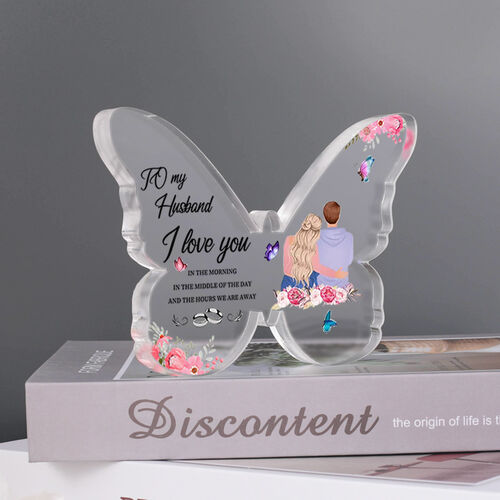 Present for Husband "I Love You" Butterfly Shaped Acrylic Plaque