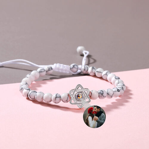 Pulsera personalizada de proyección de foto de cuentas blancas con hexagrama
