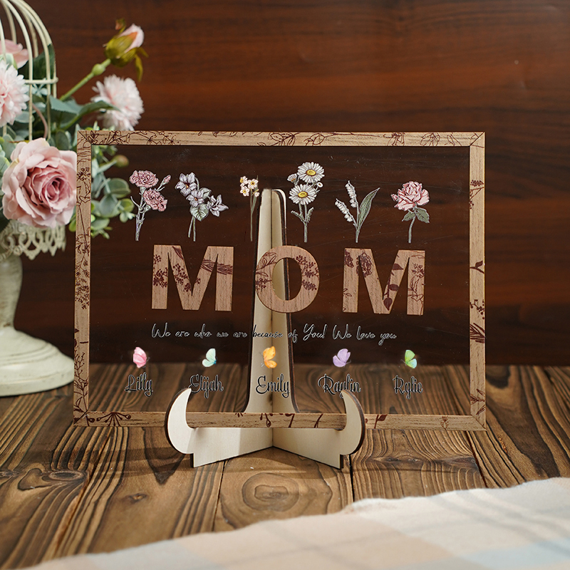 Personalized Name Wooden Acrylic Frame with Butterflies Pattern Beautiful Gift for Mom