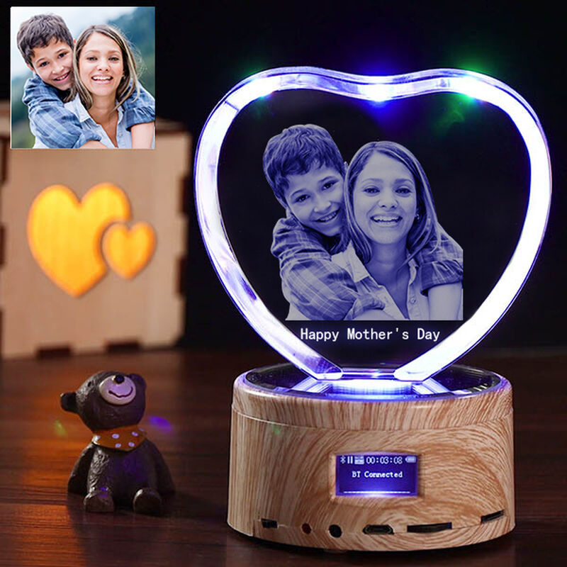 Personalized 3D Photo Crystal Light With Heart-Shaped