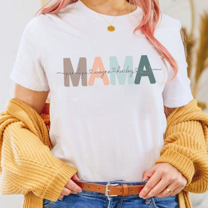 Camiseta personalizada para el día de la madre con nombre multicolor